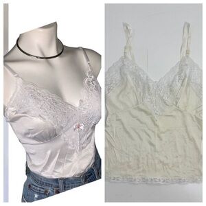 Vintage Vanity Fair cream with white lace camisole slip fairy ethereal top L